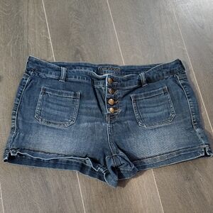 Maurices Dark Blue Jean Shorts with Button Detail